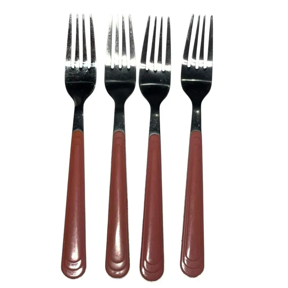 Vintage MCM‎ Gibson Stainless Flatware Mauve Handle Forks Spoons Knives Utensils